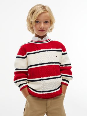 Kids' Striped Mixed-Knit Sweater, Ivory Stripe