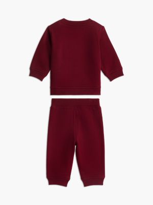 Комплект Tommy Hilfiger Plaid Flag Logo Sweatshirt & Pant Set для малышей, цвет: Бордовый — фото 2