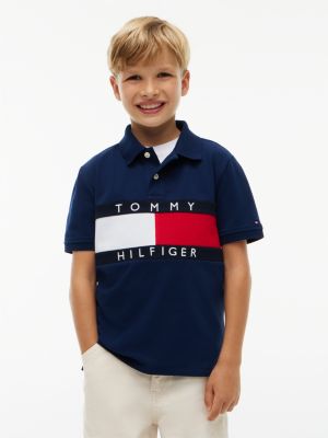 Kids' Flag Logo Stretch Polo, Navy