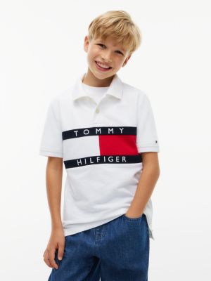Kids' Flag Logo Stretch Polo, White