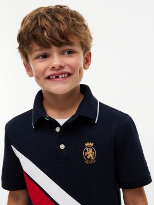 Детское поло Tommy Hilfiger Diagonal Stripe Crest Stretch Polo, цвет: Тёмно-синий — фото 3