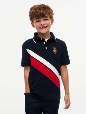 Kids' Diagonal Stripe Crest Stretch Polo, Navy