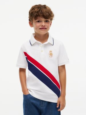 Kids' Diagonal Stripe Crest Stretch Polo, White