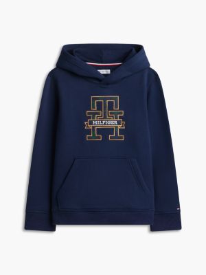 Детское худи Tommy Hilfiger Plaid Monogram Logo, цвет: Тёмно-синий — фото 5