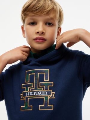 Детское худи Tommy Hilfiger Plaid Monogram Logo, цвет: Тёмно-синий — фото 3