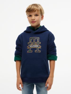 Tommy Hilfiger Boys' Kids' Plaid Monogram Logo Hoodie - Navy - XXS