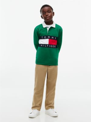 Детское поло Tommy Hilfiger Flag Logo Rugby Polo, цвет: Зелёный — фото 2