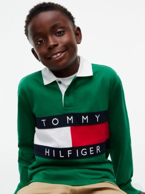 Детское поло Tommy Hilfiger Flag Logo Rugby Polo, цвет: Зелёный — фото 3