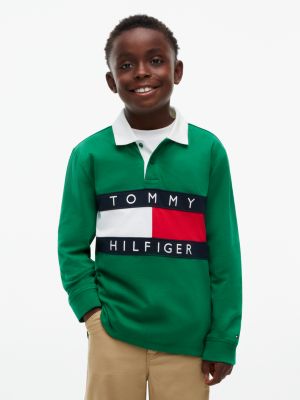 Kids' Flag Logo Rugby Polo, Green