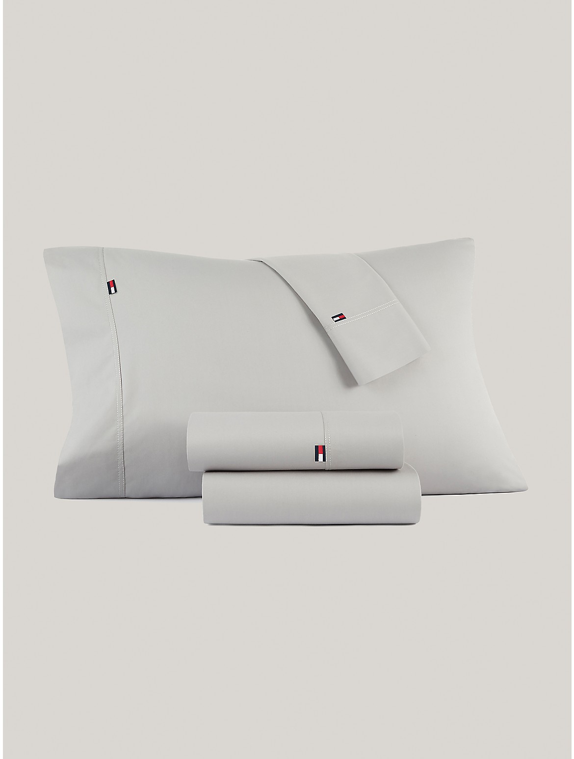 Tommy Hilfiger Signature Solid Gray Pillowcase Set - Grey - QUEEN