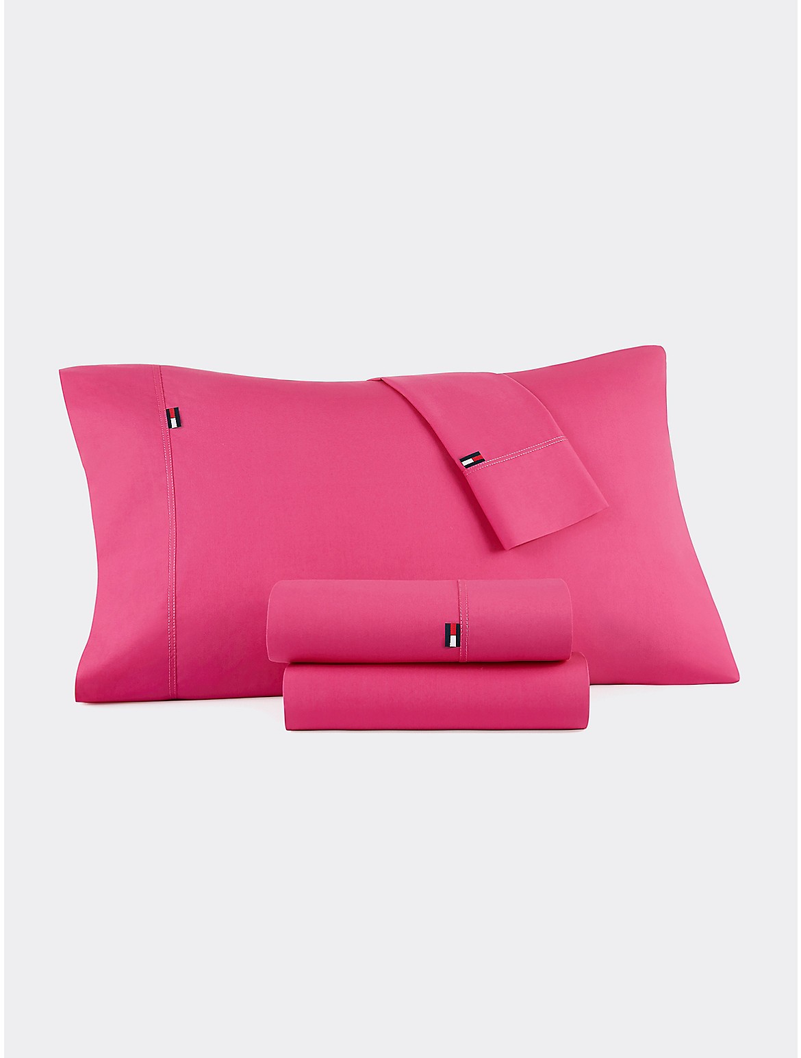 Tommy Hilfiger Signature Solid Pink Sheet Set - Pink - FULL
