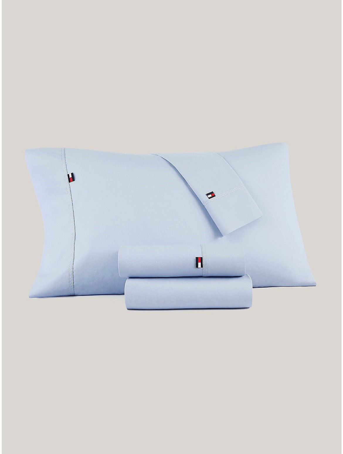 Tommy Hilfiger Signature Solid Light Blue Pillowcase Set - Blue - QUEEN