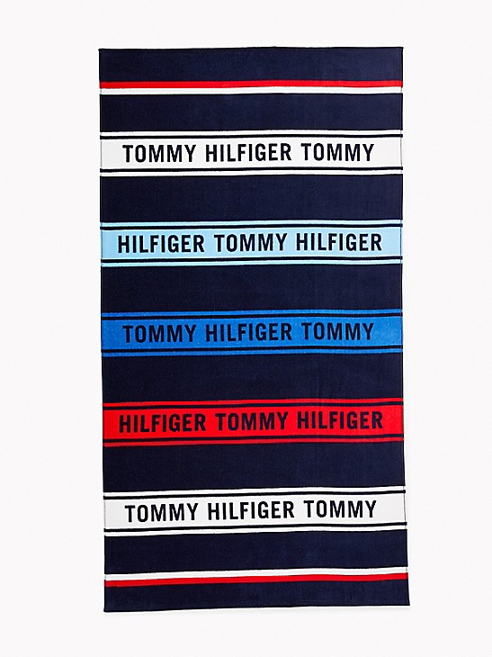 NWT Tommy Hilfiger Beach Towel Blue Pink Super Soft Logo 35 x 66 Cotton OEKO-TEX 