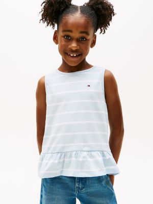 Kids' Sleeveless Stripe Peplum Top, Breezy Blue