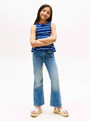 Kids' Sleeveless Stripe Peplum Top, Anchor Blue Stripe