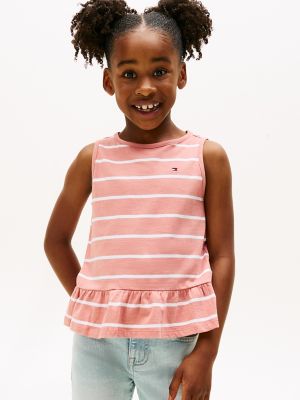 Kids' Sleeveless Stripe Peplum Top, Teaberry Blossom