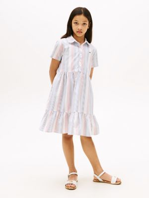 Kids' Stripe Tiered Stretch Shirtdress, Multi Stripe