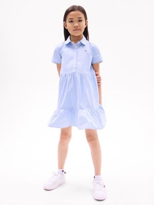 Kids' Ithaca Stripe Tiered Shirtdress, Blue Spell / White