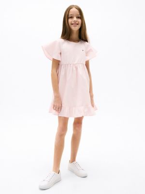 Kids' Flutter-Sleeve Gingham Dress, Whimsy Pink / White