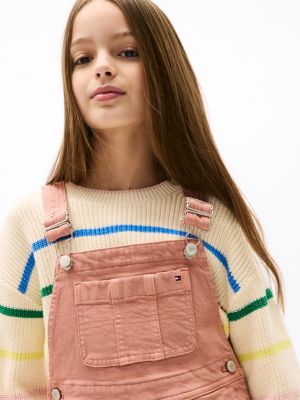 Kids' Stretch Denim Overall Dress, Teaberry Blossom