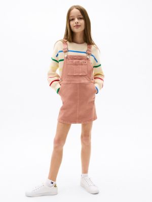 Kids' Stretch Denim Overall Dress, Teaberry Blossom