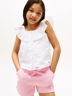 Kids' Embroidered Eyelet Ruffle Top, Optic White