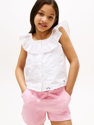 Kids' Embroidered Eyelet Ruffle Top, Optic White