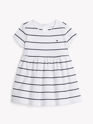 Babies' Stripe Stretch-Rib Dress, Optic White Multi