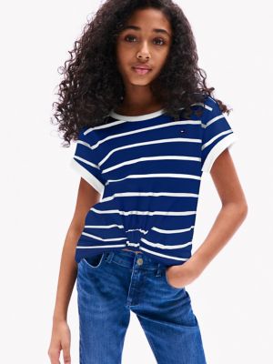 Kids' Stripe Knot-Hem T-Shirt, Anchor Blue Stripe