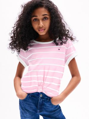 Kids' Stripe Knot-Hem T-Shirt, Classic Pink Stripe