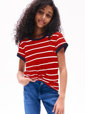 Kids' Stripe Knot-Hem T-Shirt, Primary Red Stripe
