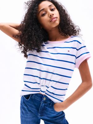Kids' Stripe Knot-Hem T-Shirt, Optic White Stripe