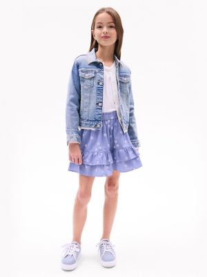 Kids' Floral Print Tiered Skirt, Bright Marina