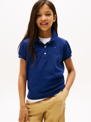 Polo extensible à manches bouffantes pour enfant, encre bleue