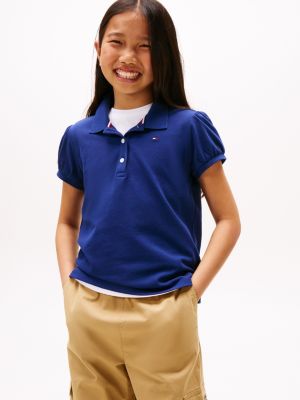 Kids' Puff-Sleeve Stretch Polo, Blue Ink