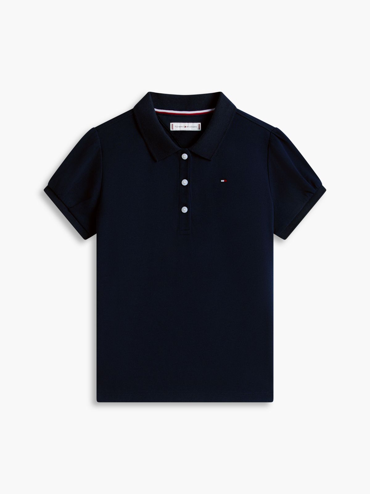 Kids' Puff-Sleeve Stretch Polo — Navy Blue