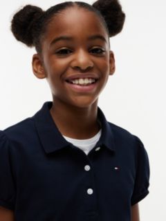 Kids' Puff-Sleeve Stretch Polo — Navy Blue 3