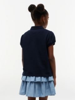Kids' Puff-Sleeve Stretch Polo — Navy Blue 4