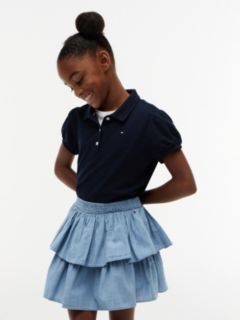 Kids' Puff-Sleeve Stretch Polo — Navy Blue 1