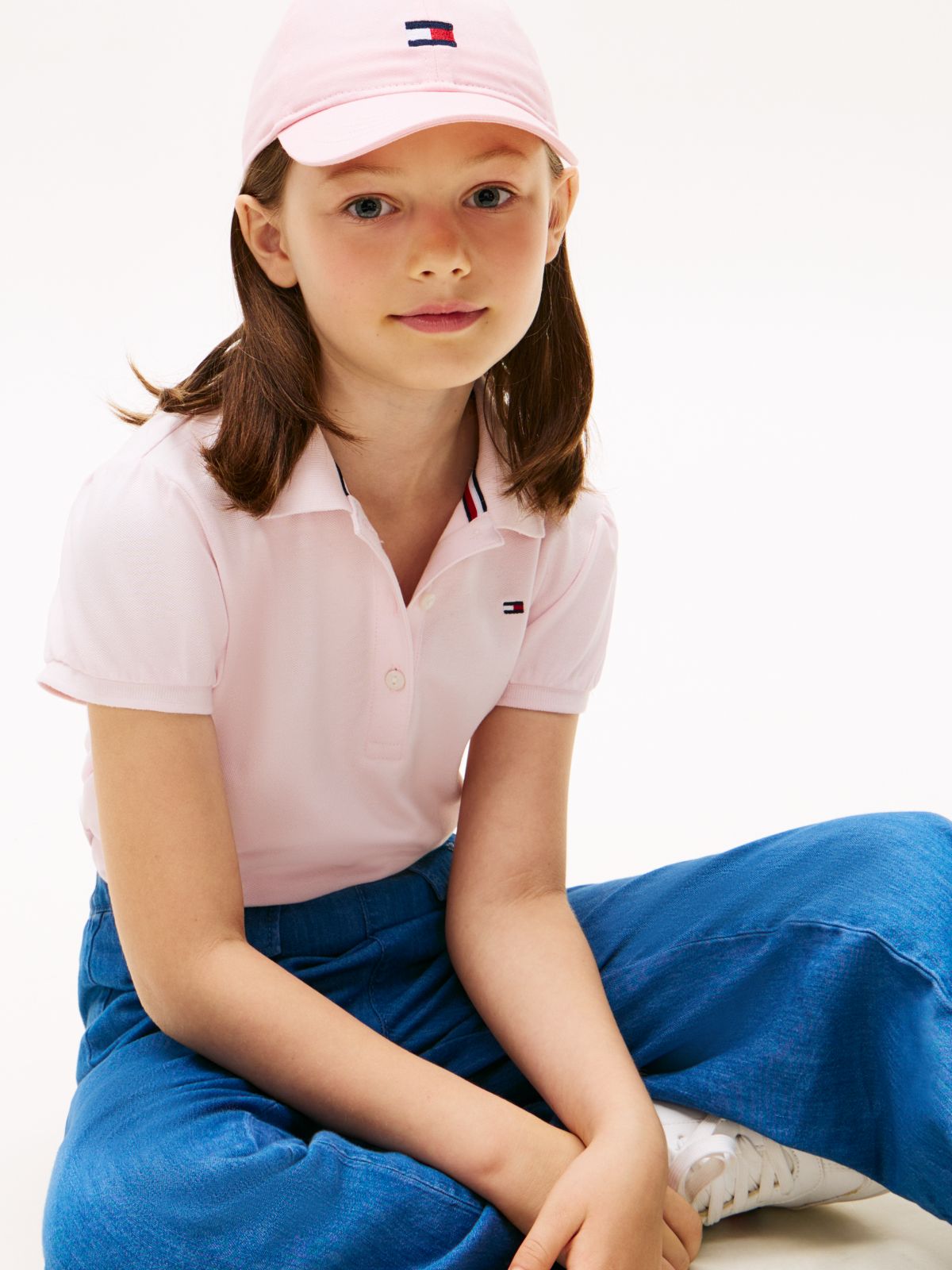 Kids' Puff-Sleeve Stretch Polo — Light Pink