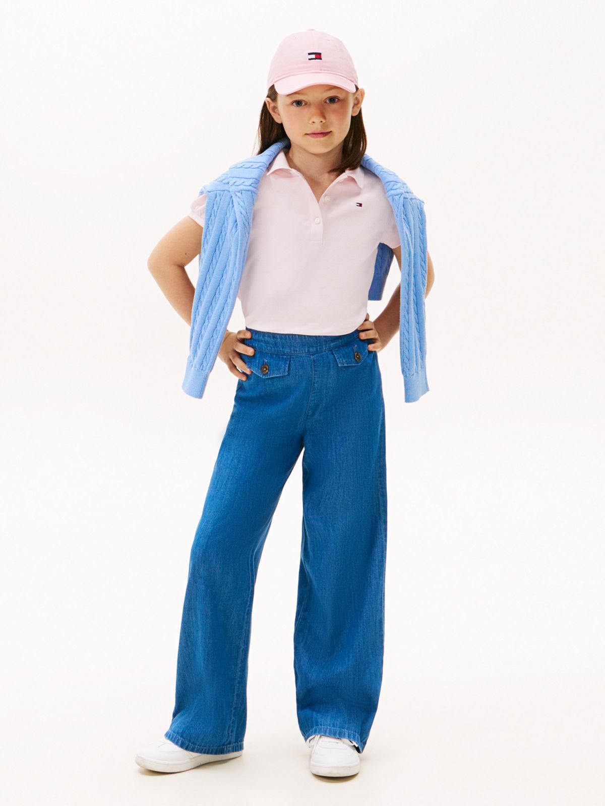 Kids' Puff-Sleeve Stretch Polo — Light Pink