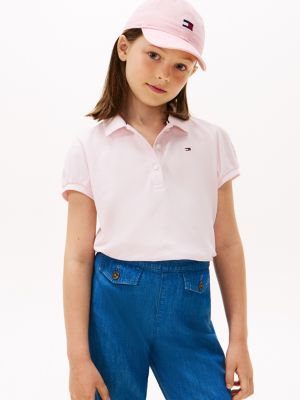 Kids' Puff-Sleeve Stretch Polo, Light Pink