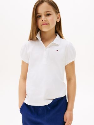 Kids' Puff-Sleeve Stretch Polo, Optic White