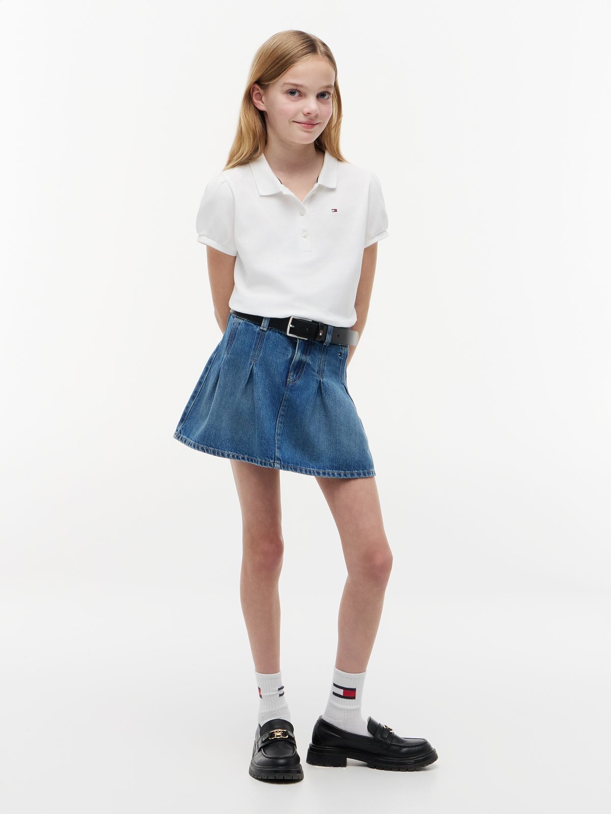 Kids' Puff-Sleeve Stretch Polo — Optic White