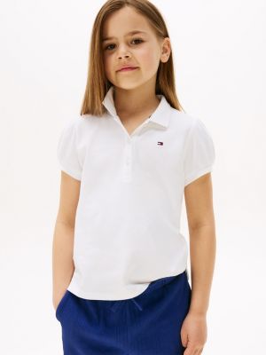 Kids' Puff-Sleeve Stretch Polo, Optic White