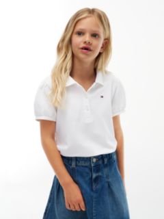 Kids' Puff-Sleeve Stretch Polo — Optic White 1
