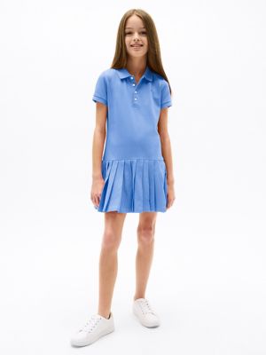 Kids' Pleated Stretch Polo Dress, Copenhagen Blue