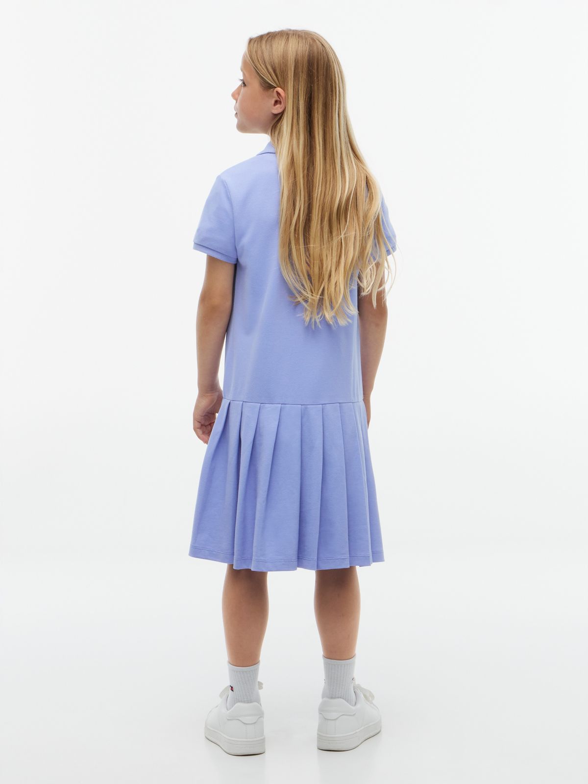 Kids' Pleated Stretch Polo Dress — Vintage Iris