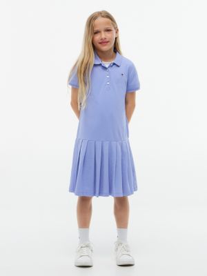 Kids' Pleated Stretch Polo Dress, Vintage Iris