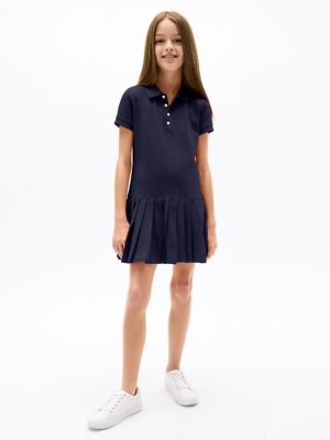 Kids' Pleated Stretch Polo Dress, Navy
